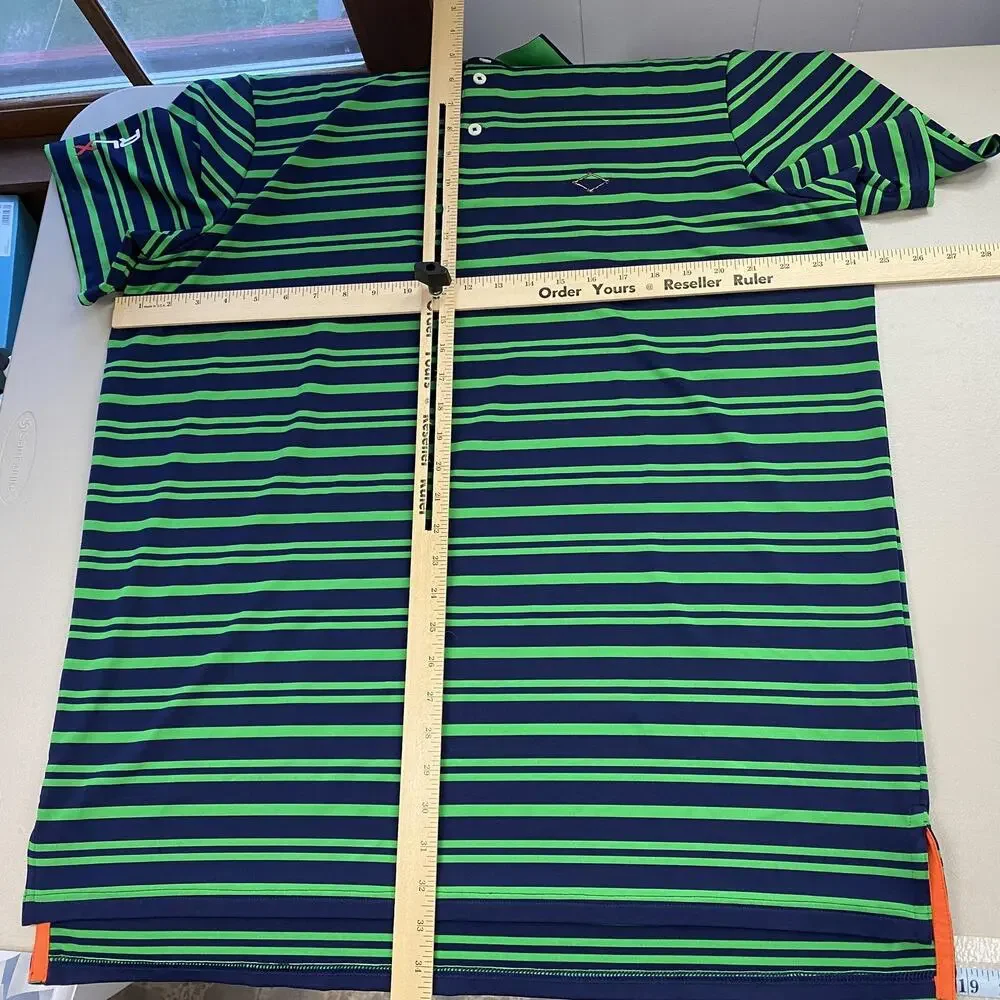 RLX Ralph Lauren Polo Shirt Mens Extra Large Navy Green Striped Golf Performance